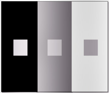 Three gray squares that look different but are the same